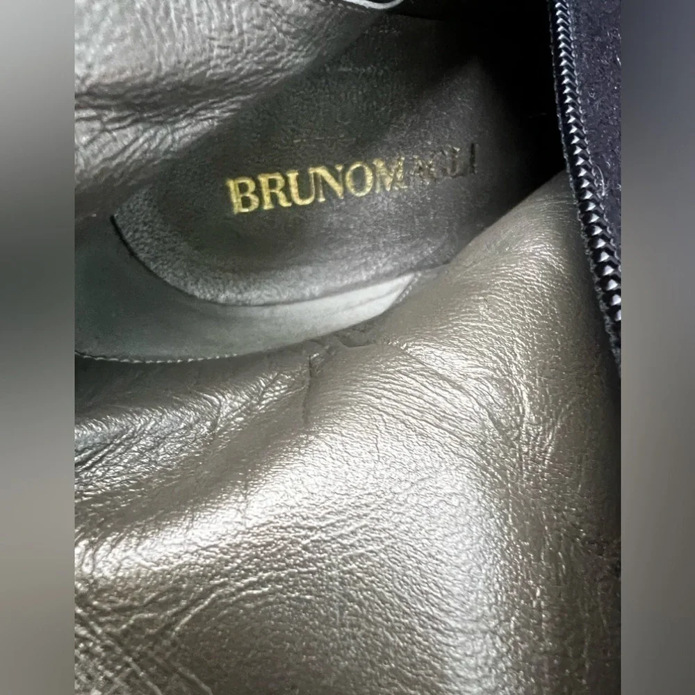 Bruno Magli long boot Suede black Platform tall Boots embellished silver heeled